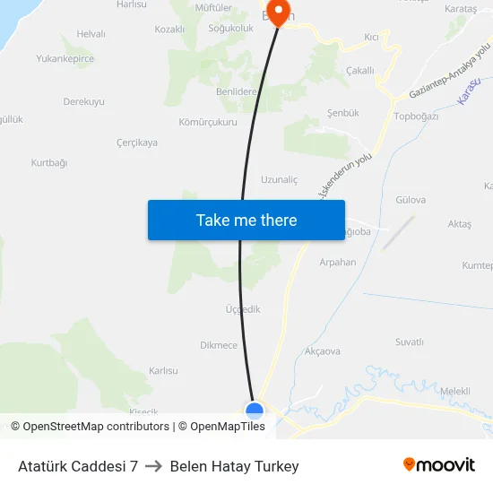 Atatürk Caddesi 7 to Belen Hatay Turkey map