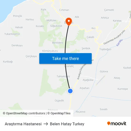Araştırma Hastanesi to Belen Hatay Turkey map