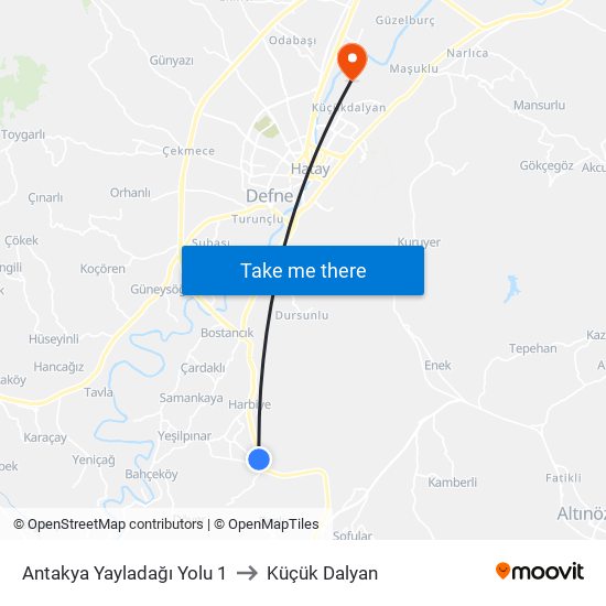 Antakya Yayladağı Yolu 1 to Küçük Dalyan map