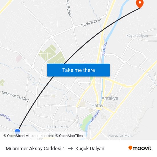 Muammer Aksoy Caddesi 1 to Küçük Dalyan map