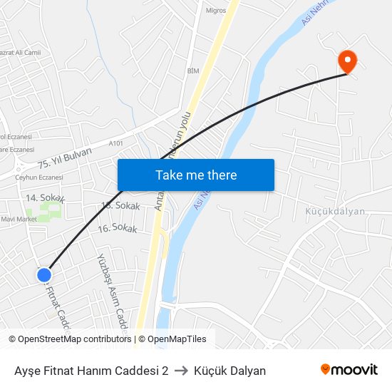 Ayşe Fitnat Hanım Caddesi 2 to Küçük Dalyan map