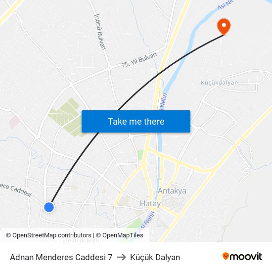 Adnan Menderes Caddesi 7 to Küçük Dalyan map