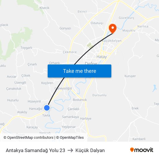 Antakya Samandağ Yolu 23 to Küçük Dalyan map