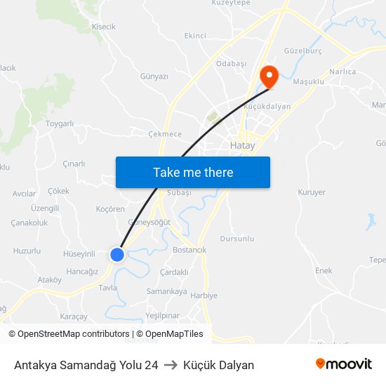 Antakya Samandağ Yolu 24 to Küçük Dalyan map