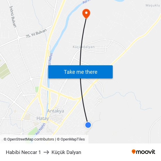 Habibi Neccar 1 to Küçük Dalyan map