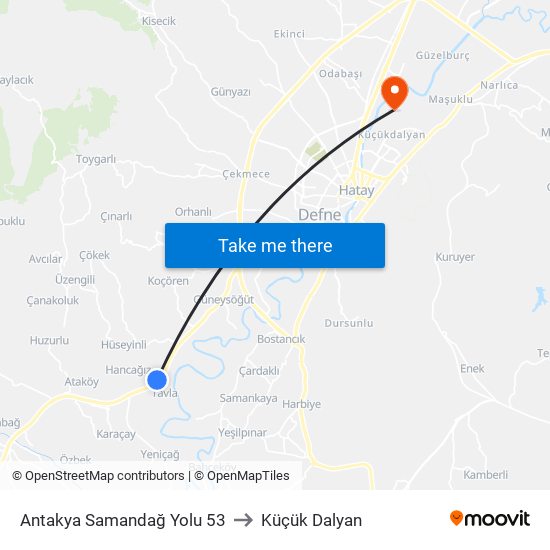 Antakya Samandağ Yolu 53 to Küçük Dalyan map