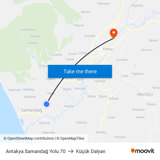 Antakya Samandağ Yolu 70 to Küçük Dalyan map