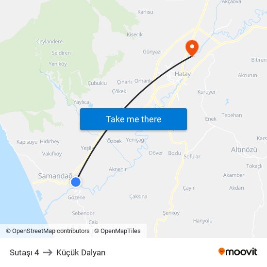 Sutaşı 4 to Küçük Dalyan map