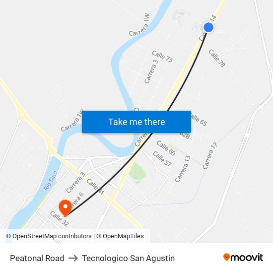 Peatonal Road to Tecnologico San Agustin map