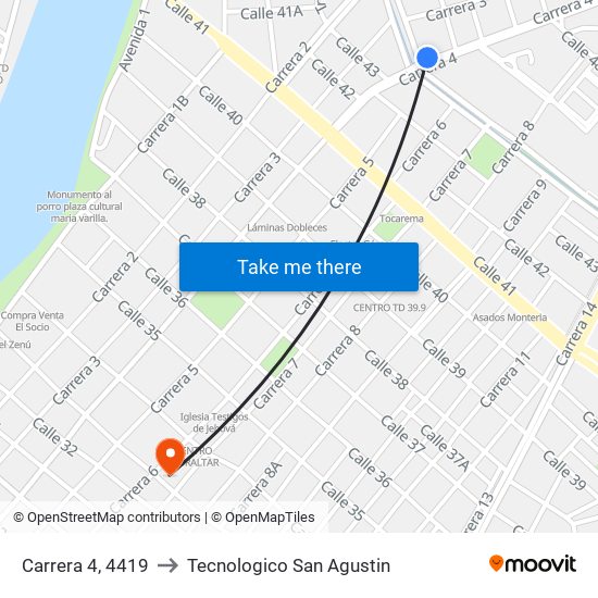 Carrera 4, 4419 to Tecnologico San Agustin map