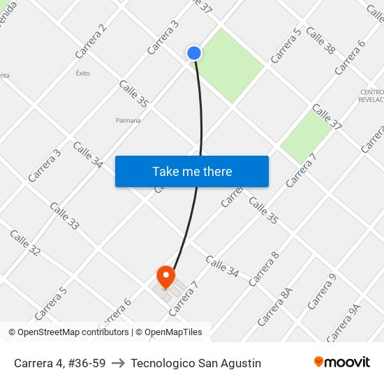 Carrera 4, #36-59 to Tecnologico San Agustin map