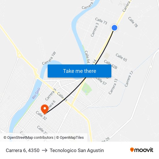 Carrera 6, 4350 to Tecnologico San Agustin map
