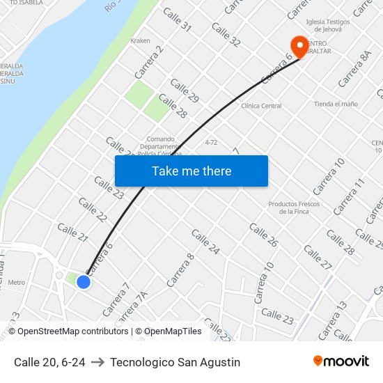 Calle 20, 6-24 to Tecnologico San Agustin map