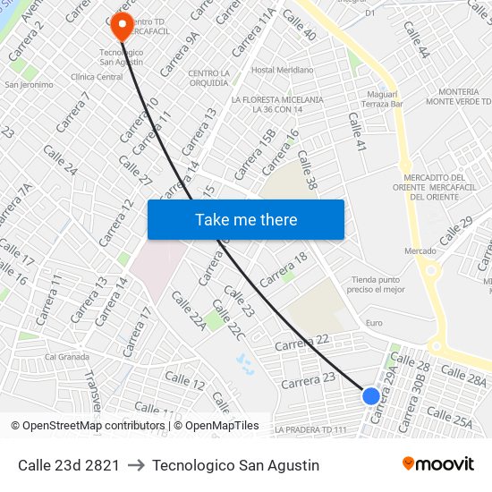 Calle 23d 2821 to Tecnologico San Agustin map