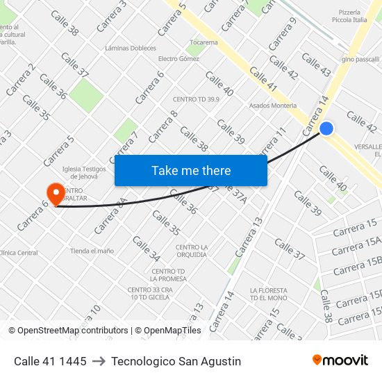 Calle 41 1445 to Tecnologico San Agustin map