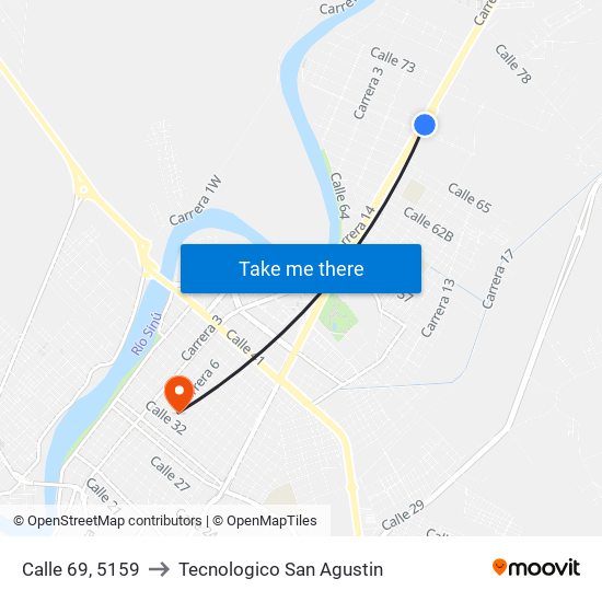 Calle 69, 5159 to Tecnologico San Agustin map