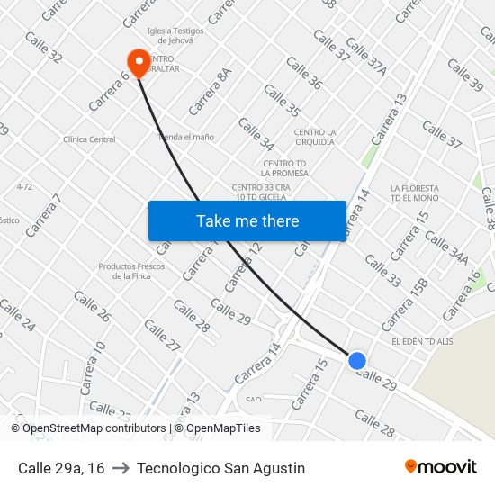 Calle 29a, 16 to Tecnologico San Agustin map