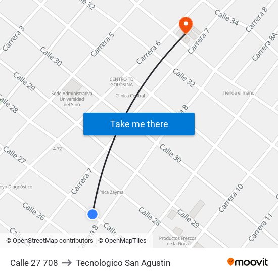 Calle 27 708 to Tecnologico San Agustin map