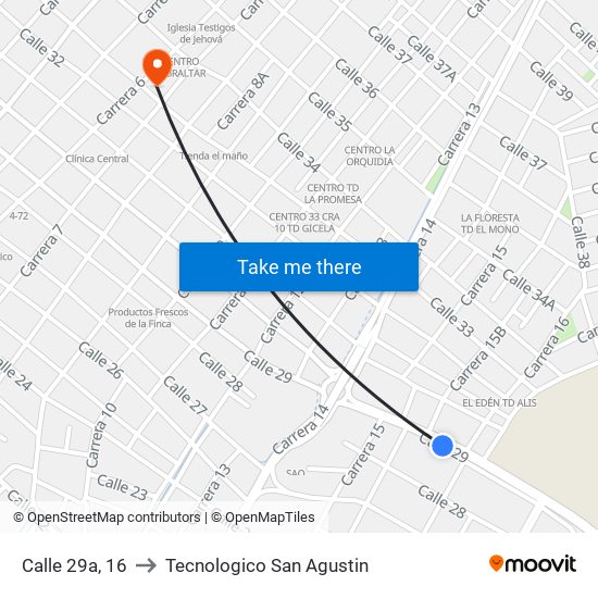 Calle 29a, 16 to Tecnologico San Agustin map