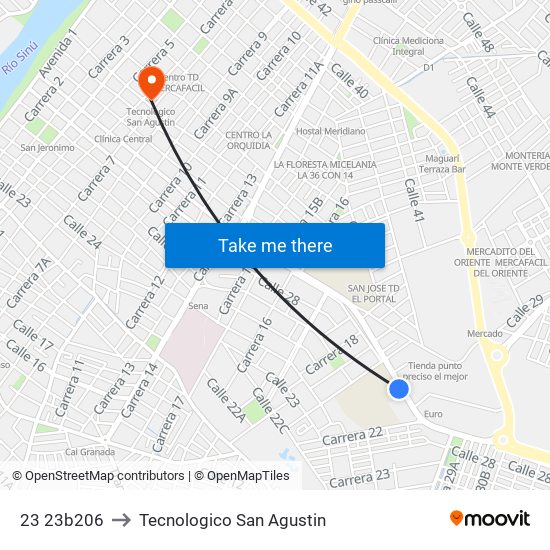 23 23b206 to Tecnologico San Agustin map