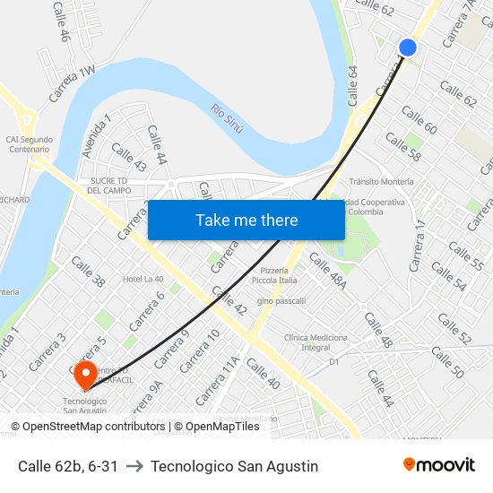 Calle 62b, 6-31 to Tecnologico San Agustin map