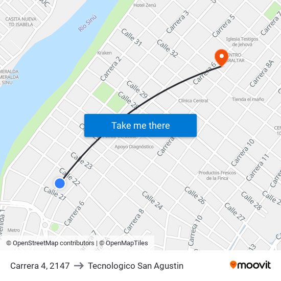 Carrera 4, 2147 to Tecnologico San Agustin map