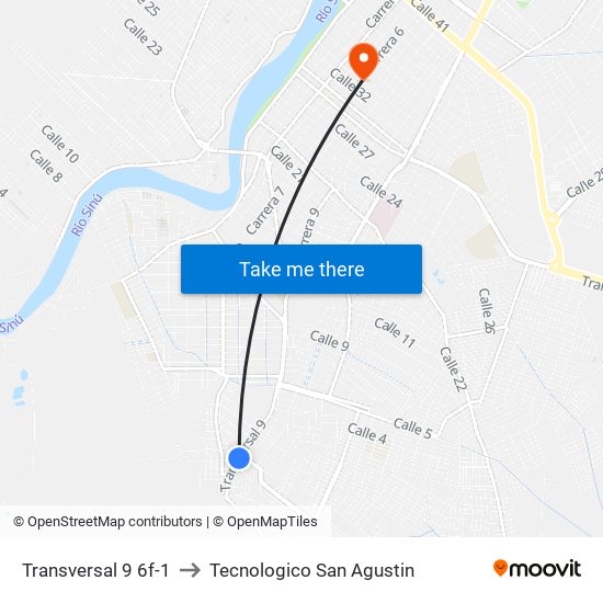 Transversal 9 6f-1 to Tecnologico San Agustin map