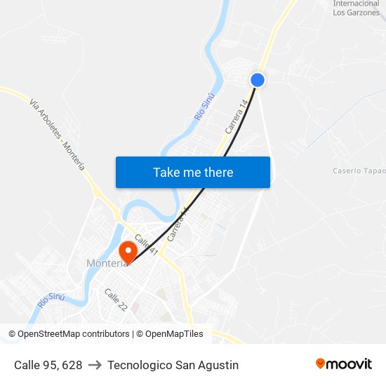 Calle 95, 628 to Tecnologico San Agustin map