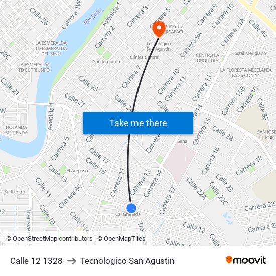 Calle 12 1328 to Tecnologico San Agustin map