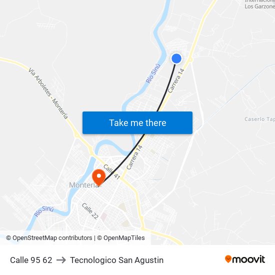 Calle 95 62 to Tecnologico San Agustin map