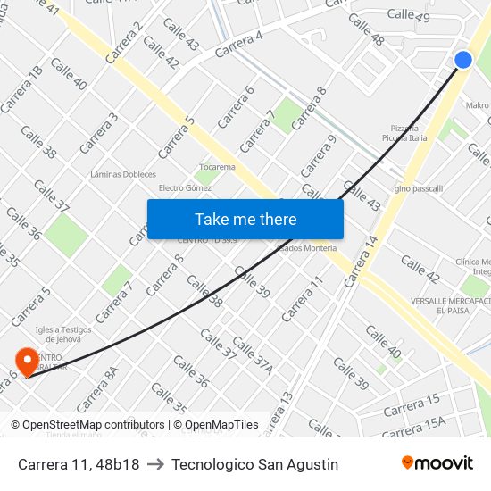 Carrera 11, 48b18 to Tecnologico San Agustin map