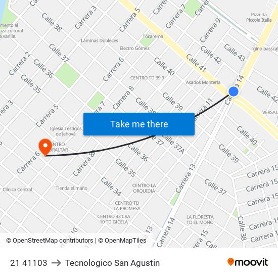 21 41103 to Tecnologico San Agustin map