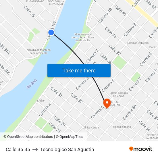 Calle 35 35 to Tecnologico San Agustin map