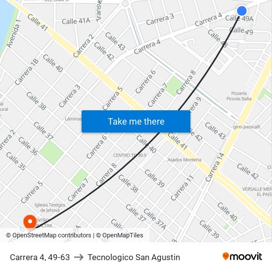 Carrera 4, 49-63 to Tecnologico San Agustin map