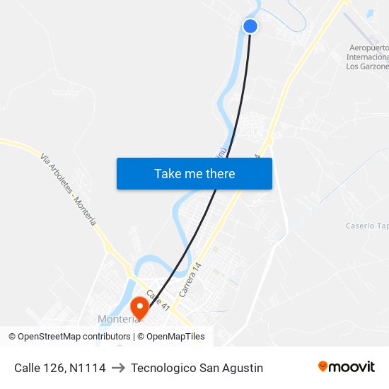 Calle 126, N1114 to Tecnologico San Agustin map