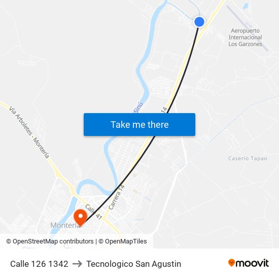 Calle 126 1342 to Tecnologico San Agustin map