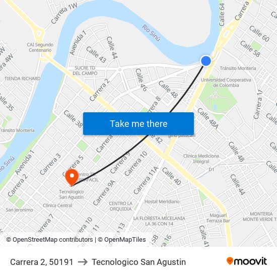 Carrera 2, 50191 to Tecnologico San Agustin map