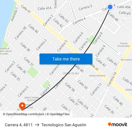 Carrera 4, 4811 to Tecnologico San Agustin map