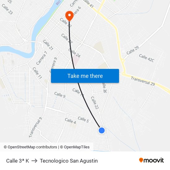 Calle 3ª K to Tecnologico San Agustin map