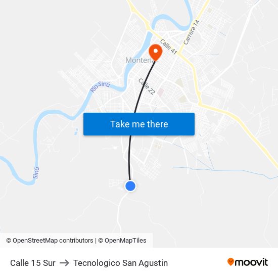 Calle 15 Sur to Tecnologico San Agustin map