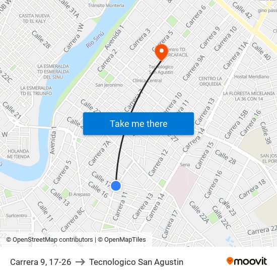 Carrera 9, 17-26 to Tecnologico San Agustin map