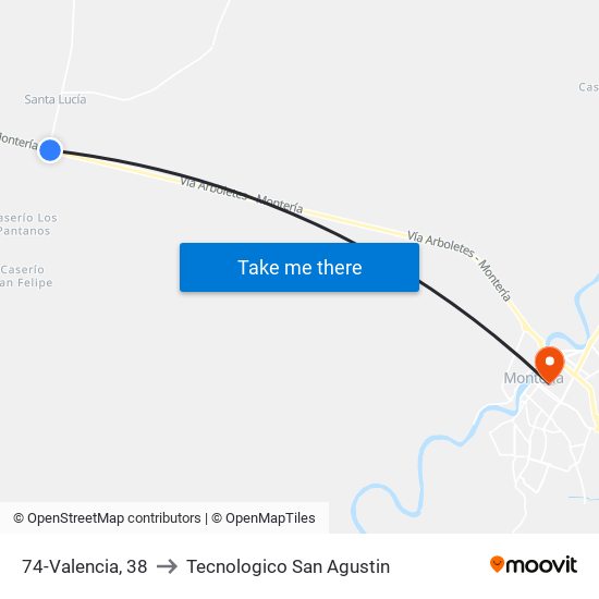 74-Valencia, 38 to Tecnologico San Agustin map