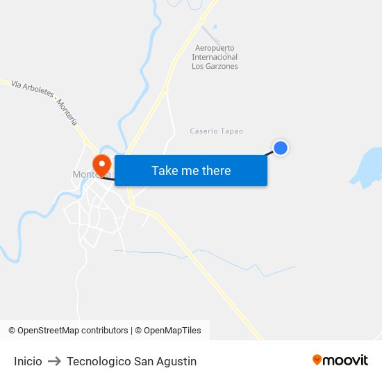 Inicio to Tecnologico San Agustin map