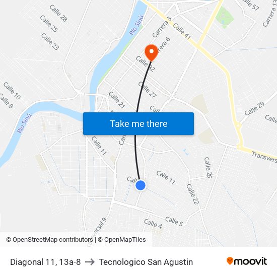 Diagonal 11, 13a-8 to Tecnologico San Agustin map