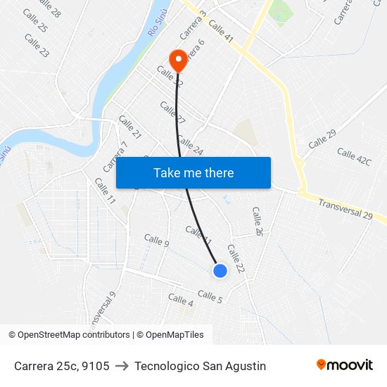 Carrera 25c, 9105 to Tecnologico San Agustin map