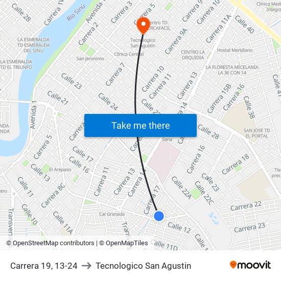 Carrera 19, 13-24 to Tecnologico San Agustin map