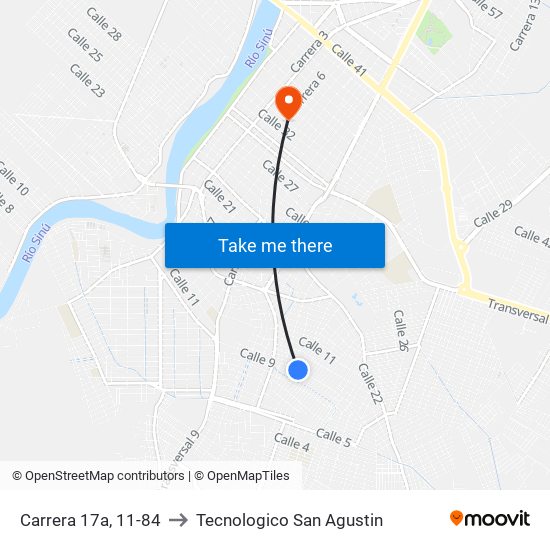 Carrera 17a, 11-84 to Tecnologico San Agustin map