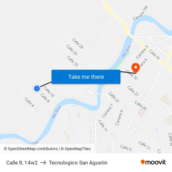 Calle 8, 14w2 to Tecnologico San Agustin map