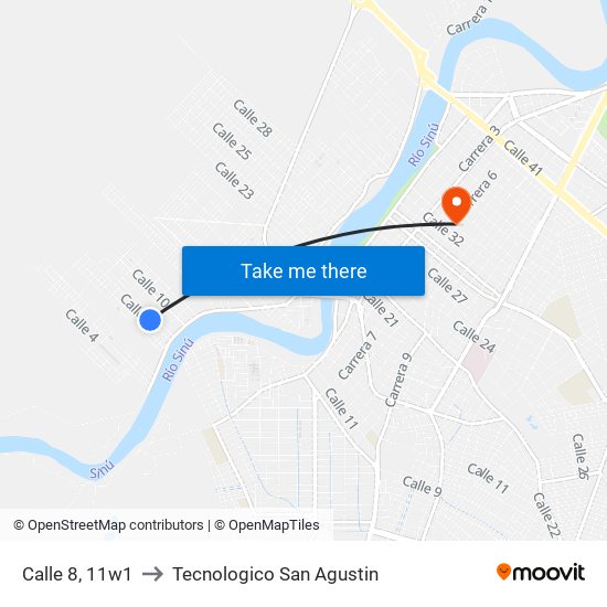 Calle 8, 11w1 to Tecnologico San Agustin map