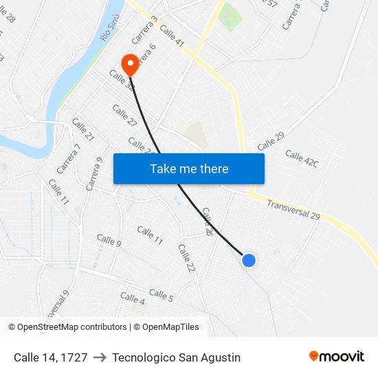 Calle 14, 1727 to Tecnologico San Agustin map